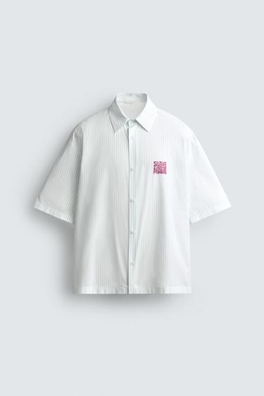 BOXY FIT SLOGAN PRINT SHIRT - White / Grey by Zara