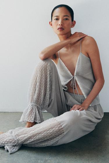 KNIT SAROUEL TROUSERS WITH RUFFLES - Grey by Zara