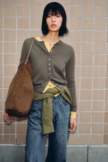 100% CASHMERE BUTTON CARDIGAN - Green by Zara