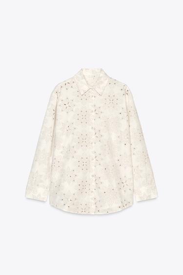SHIRT WITH RUBBERISED CUTWORK EMBROIDERY - Ecru / Beige by Zara
