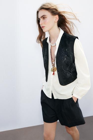 SHINY SUEDE-EFFECT WAISTCOAT - Black by Zara - Image 0