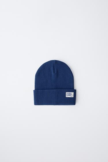 RIBBED KNIT BEANIE WITH LABEL - Ink blue by Zara