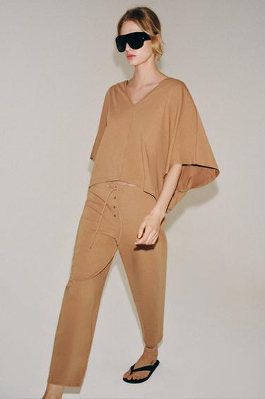 COTTON CAPE-STYLE T-SHIRT - Mid-camel by Zara