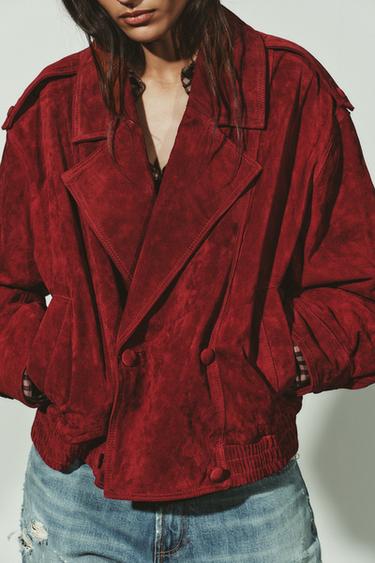 100% SUEDE LEATHER JACKET WITH TABS - Red by Zara
