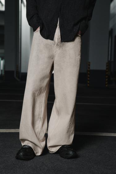 BLEACHED WASH BAGGY FIT JEANS - Oyster-white by Zara