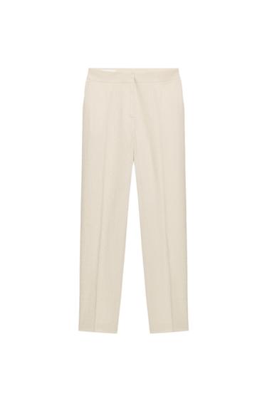 SLIM FIT LINEN BLEND CROPPED TROUSERS - Light beige by Zara