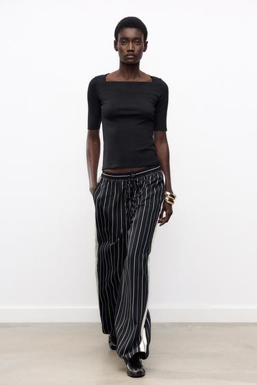 SQUARE NECKLINE T-SHIRT - Black by Zara - Image 0
