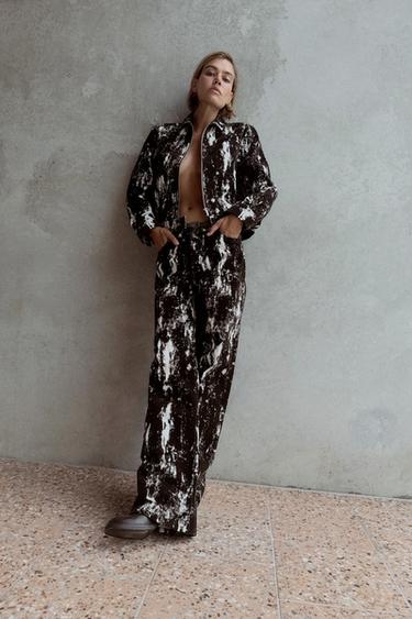 Z1975 HIGH-WAIST FLOCKED ANIMAL PRINT BELTED JEANS - brown/white by Zara - Image 0