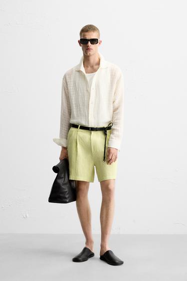 COTTON/LINEN TEXTURED SHIRT - Oyster-white by Zara - Image 0
