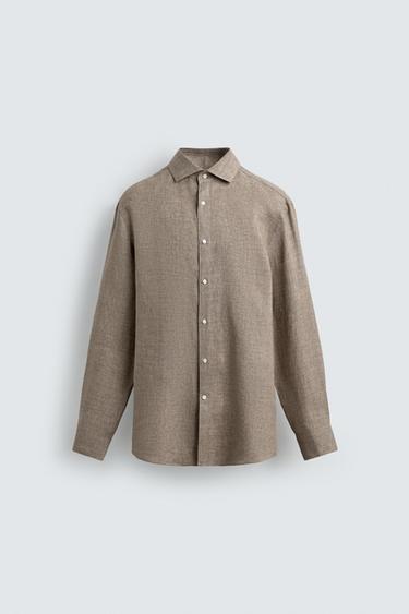 100% LINEN REGULAR FIT SHIRT - Sand / Marl by Zara