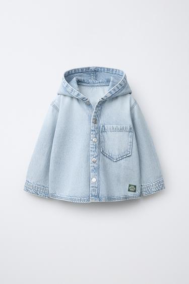 DENIM OVERSHIRT WITH HOODIE - Light blue by Zara