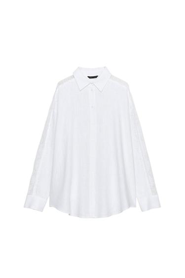 OVERSIZE LACE LINEN BLEND SHIRT - White by Zara