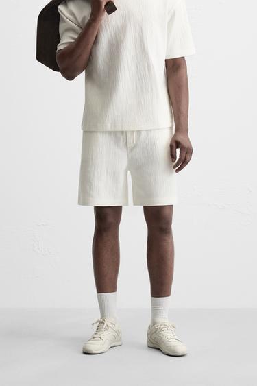 TEXTURED JOGGER BERMUDA SHORTS - Oyster-white by Zara