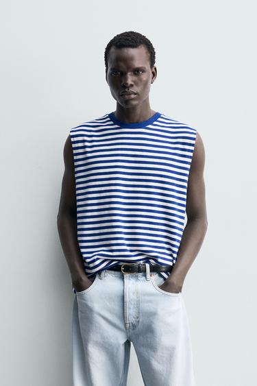 STRIPED JACQUARD TANK TOP - Cornflower blue by Zara