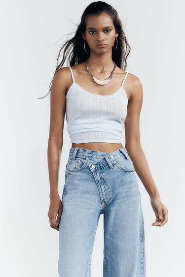 HIGH-WAIST TRF WIDE-LEG CROSSOVER WAIST JEANS - Indigo by Zara