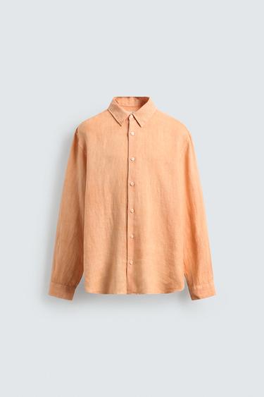 100% LINEN REGULAR FIT SHIRT - Orange by Zara