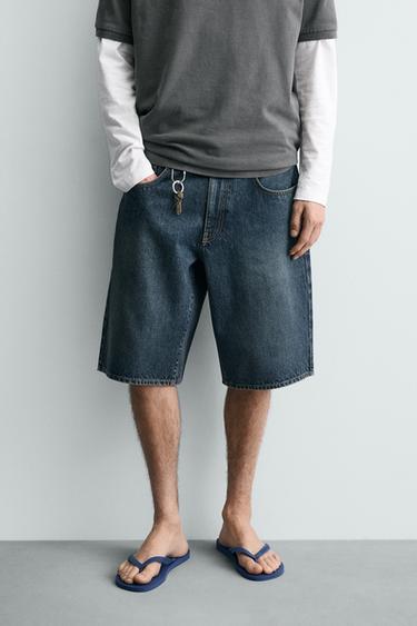 BAGGY FIT DENIM BERMUDA SHORTS - Blue by Zara