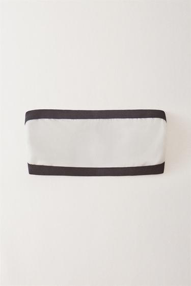 BEACH BIKINI TOP WITH CONTRAST STRIPE - Ecru by Zara