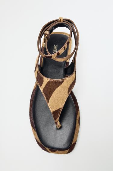 PRINTED SHEEPSKIN LEATHER SANDALS - Zebra by Zara