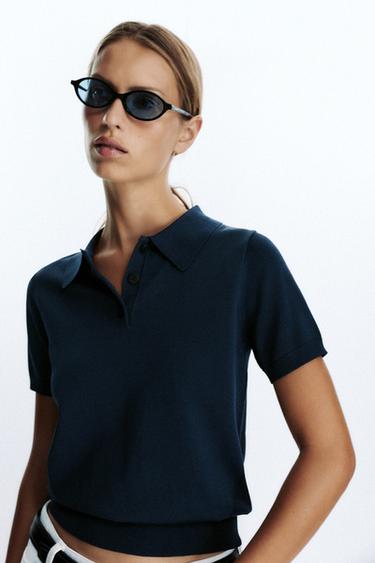 SHORT SLEEVE KNIT POLO SHIRT - Navy blue by Zara