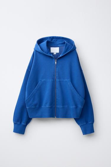 PLUSH HOODIE WITH ZIP - Bluish by Zara