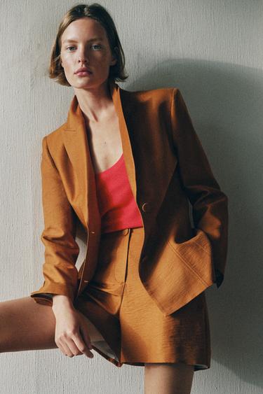 LINEN BLEND BLAZER WITH COVERED BUTTONS - Curry by Zara