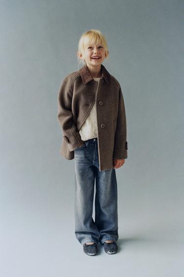 CONTRAST VELVET WOOL COAT - Brown / Taupe by Zara