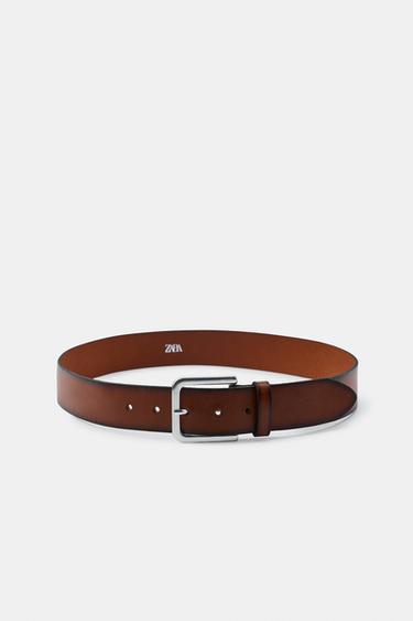 100% WASHED EFFECT LEATHER BELT - Brown by Zara