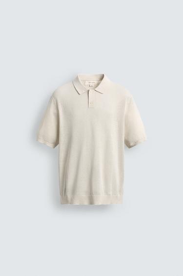 SILK/LINEN KNIT POLO SHIRT - Oyster-white by Zara