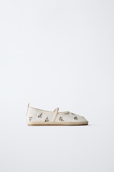 EMBROIDERED JUTE BALLET FLATS - Ecru White by Zara - Image 0
