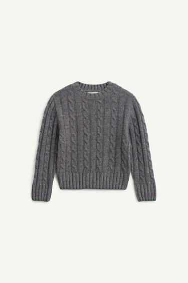 100% WOOL CABLE-KNIT JUMPER LIMITED EDITION - Grey by Zara