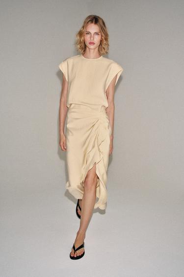 ZW COLLECTION MIDI DRESS WITH RUFFLES - Mid-ecru by Zara