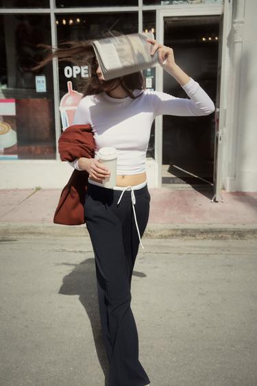 WIDE-LEG TROUSERS WITH DOUBLE WAISTBAND - navy by Zara
