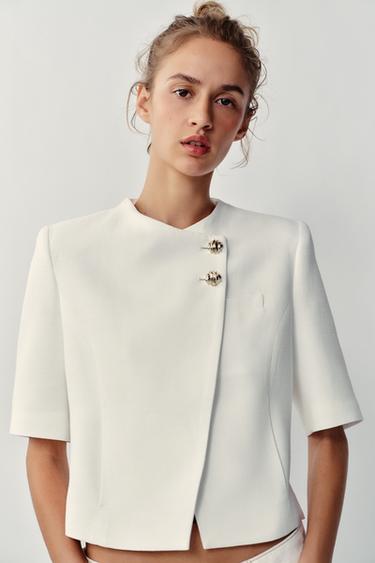 SHORT SLEEVE BLAZER WITH SHOULDER PADS - Ecru by Zara