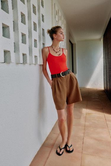 BELTED DARTED BERMUDA SHORTS - Light brown by Zara