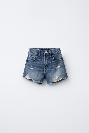 RIPPED DENIM BERMUDA SHORTS - Blue by Zara - Image 0