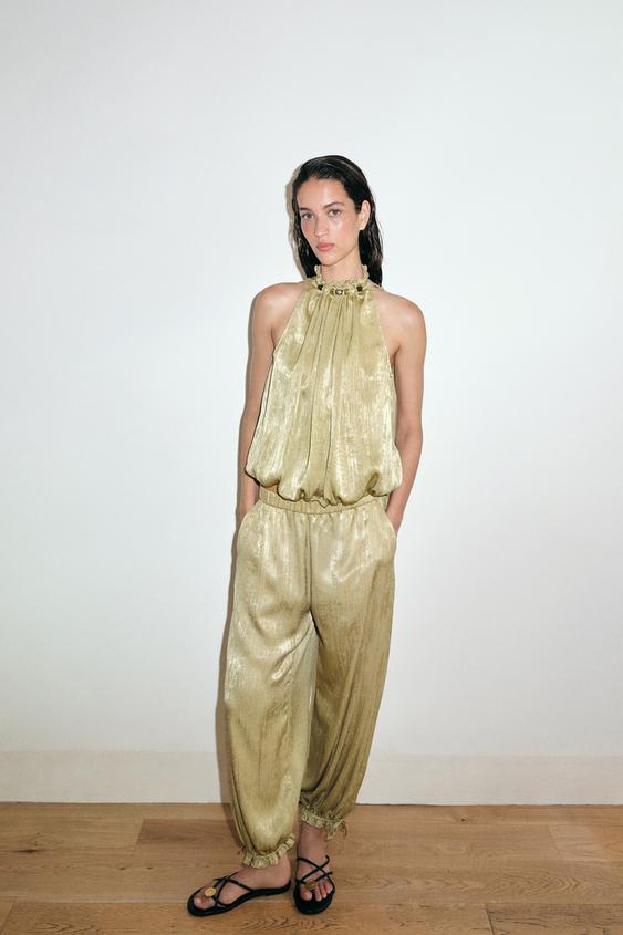 BEADED NECK TOP - Olive green by Zara - Image 0