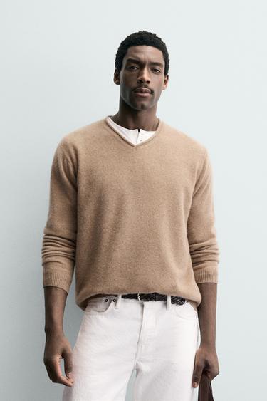 CASHMERE V-NECK JUMPER - Dark beige by Zara
