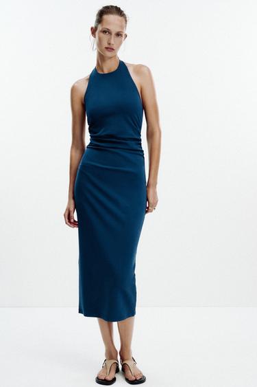 DRAPED HALTER DRESS - Navy blue by Zara