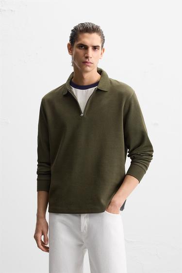 ZIP COLLAR POLO SHIRT - Dark khaki by Zara
