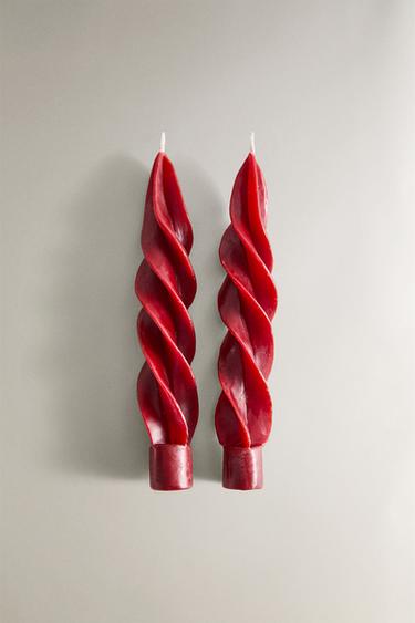 PACK OF SPIRAL CHRISTMAS CANDLES (PACK OF 2) - Red by Zara