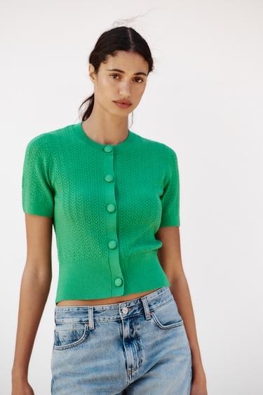 POINTELLE KNIT TOP - Green by Zara