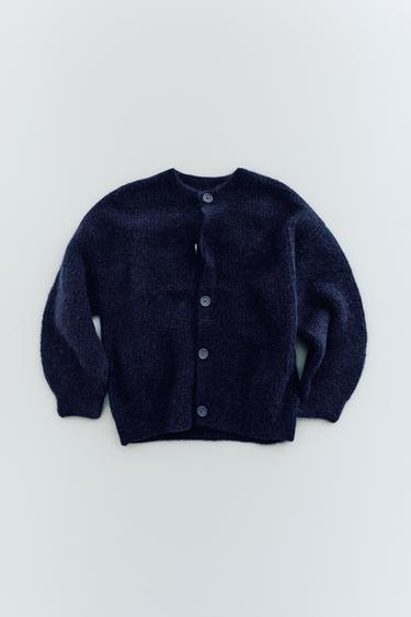 WOOL AND ALPACA KNIT CARDIGAN - Navy blue by Zara