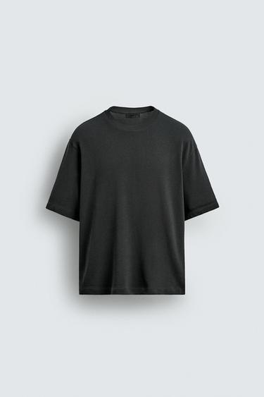 BOXY FIT KNIT T-SHIRT - Anthracite grey by Zara