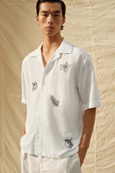 EMBROIDERED COTTON/LINEN SHIRT - White by Zara