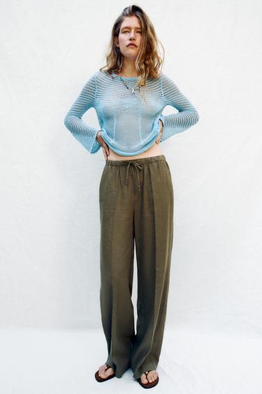 STRAIGHT LINEN BLEND TROUSERS - Khaki by Zara