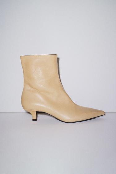 LEATHER HEELED ANKLE BOOTS - Beige by Zara
