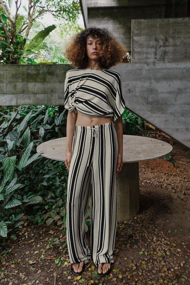 RUSTIC WIDE-LEG TROUSERS - Ecru / Black by Zara