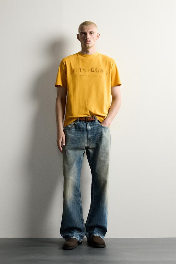 WASHED PRINT KNIT T-SHIRT - Mustard by Zara - Image 0