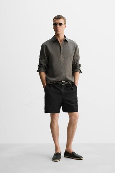 100% LINEN POLO SHIRT LIMITED EDITION - Brown / Taupe by Zara - Image 0